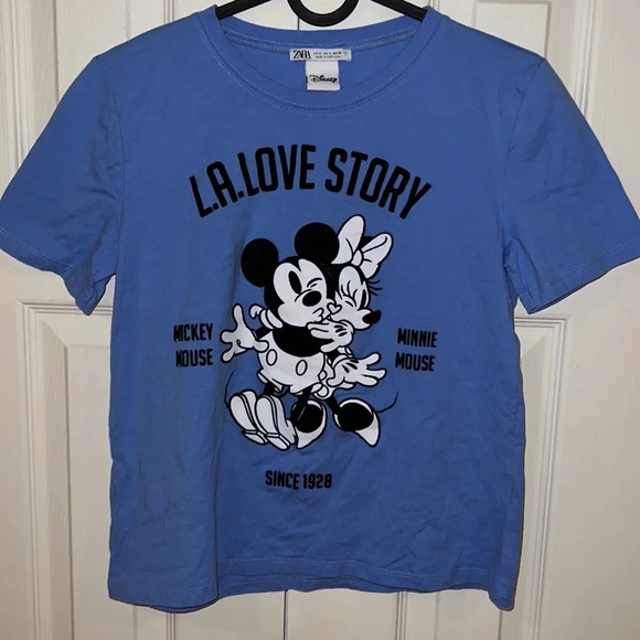 Zara  Disney Blue L.A Love story Minnie Mouse T-Shirt Sz S - Picture 4 of 12